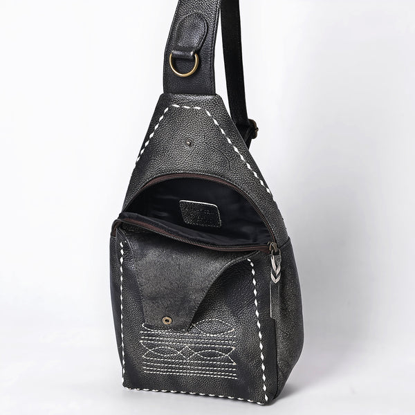 ADBGM605 Genuine Leather Western Sling Bag with White Stitching & Crossbody Strap