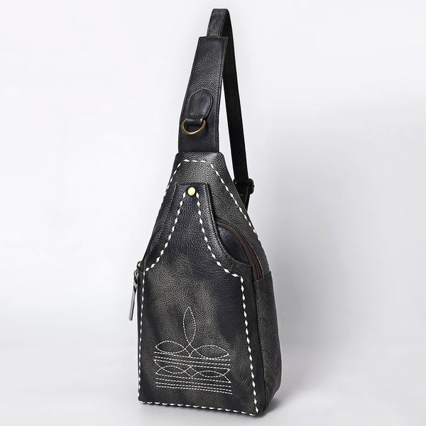 ADBGM605 Genuine Leather Western Sling Bag with White Stitching & Crossbody Strap
