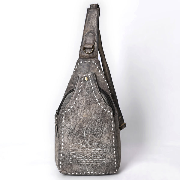 ADBGM605 Genuine Leather Western Sling Bag with White Stitching & Crossbody Strap