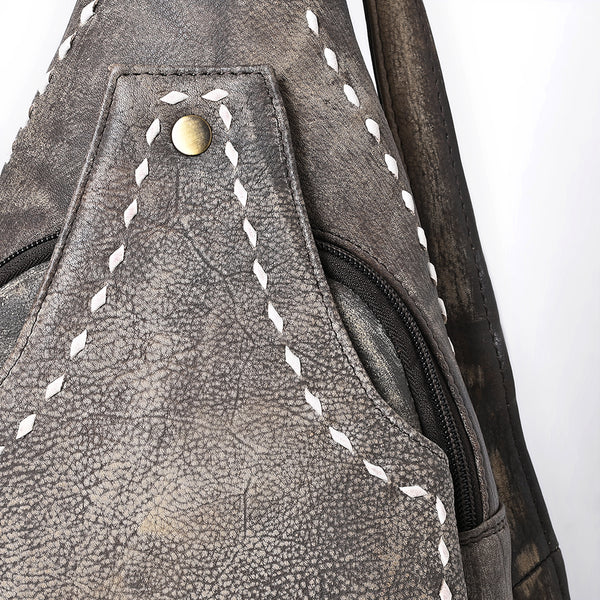 ADBGM605 Genuine Leather Western Sling Bag with White Stitching & Crossbody Strap