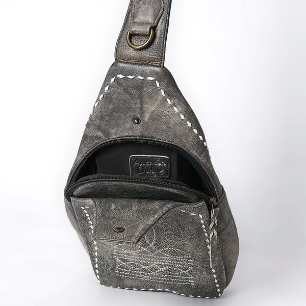 ADBGM605 Genuine Leather Western Sling Bag with White Stitching & Crossbody Strap