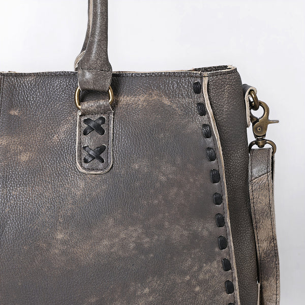 ADBGM127 Distressed Leather Tote Bag - Western Whipstitch Handbag with Crossbody Strap