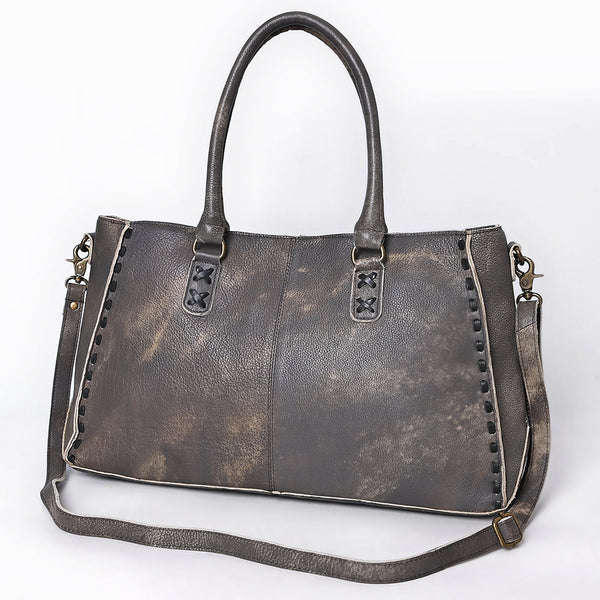 ADBGM127 Distressed Leather Tote Bag - Western Whipstitch Handbag with Crossbody Strap