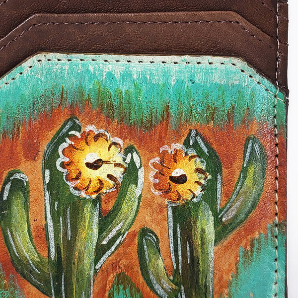ADCCM115 Hand-Painted Leather Card Holder - Blooming Cactus Art