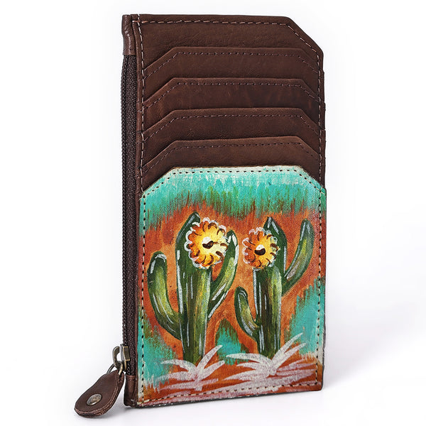 ADCCM115 Hand-Painted Leather Card Holder - Blooming Cactus Art