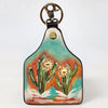 ADKRM144 Hand-Painted Cowhide Leather Keyring Southwestern Cactus Bloom Design