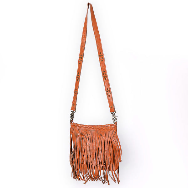 ADBGM482 Leather Fringe Crossbody Bag - Western Braided Top with Studded Strap