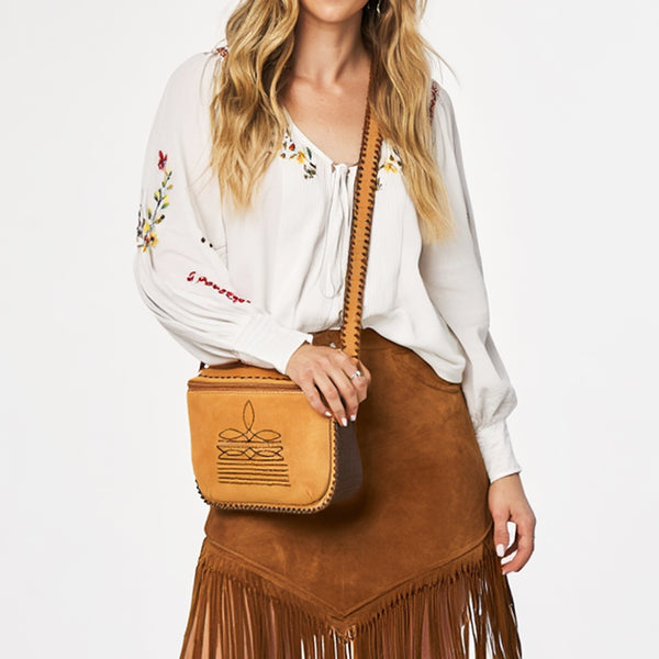 ADBGA772 American Darling Genuine Suede Leather Buck Stitched Cross body Bag