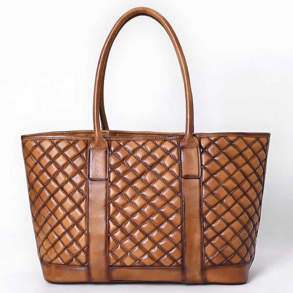 ADBGM607 Tote Bag - Quilted Genuine Leather Western Tote in Tan Saddle Finish