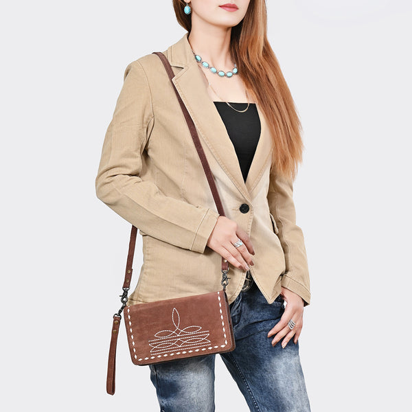 ADBG1717 American Darling Genuine Suede Organizer Bag | Western Boot Stitched Clutch