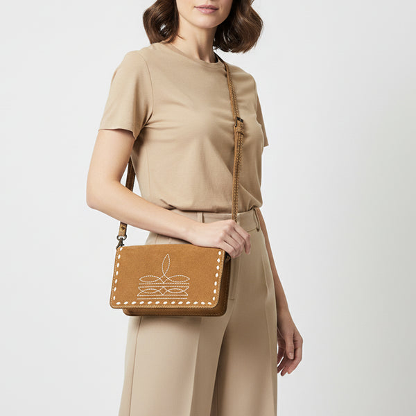 ADBG1717 American Darling Genuine Suede Organizer Bag | Western Boot Stitched Clutch