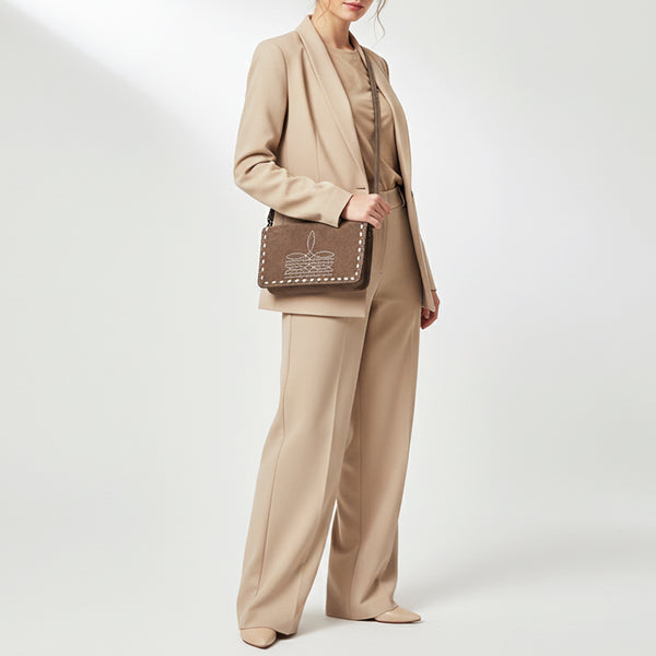 ADBG1717 American Darling Genuine Suede Organizer Bag | Western Boot Stitched Clutch