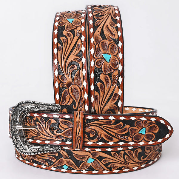 ADBLF342 Beautifully Floral Hand Tooled Genuine American Leather Belt Men and Women