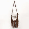 ADBGM620 Western Messenger Bag - Hair-On Leather Fringe Bag with Cowboy Desert Scene & Whipstitch Detail