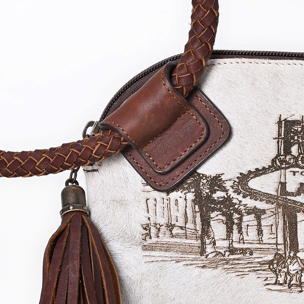 ADBGM621 Western Wristlet - Hair-On Leather Clutch with Las Vegas Cowboy Print & Braided Strap