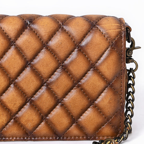 ADBGM169AL Quilted Leather Crossbody Purse - Distressed Tan with Chain Strap