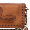 ADBGM169AM Hand-Stitched Tan Leather Crossbody Purse with Chain Strap