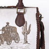 ADBGM624 Western Satchel Tote- Hair-On Leather Bag with Stagecoach Print, Braided Strap & Top Handles