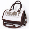 ADBGM624 Western Satchel Tote- Hair-On Leather Bag with Stagecoach Print, Braided Strap & Top Handles
