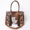 ADBG1718 American Darling Hair-On Cowhide Fringe Tote Bag | Hand-Tooled Western Shoulder Bag