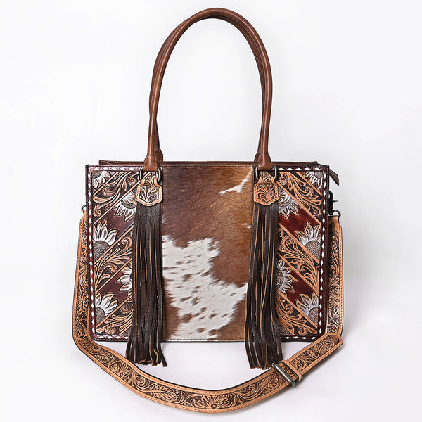 ADBG1718 American Darling Hair-On Cowhide Fringe Tote Bag | Hand-Tooled Western Shoulder Bag