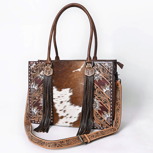ADBG1718 American Darling Hair-On Cowhide Fringe Tote Bag | Hand-Tooled Western Shoulder Bag