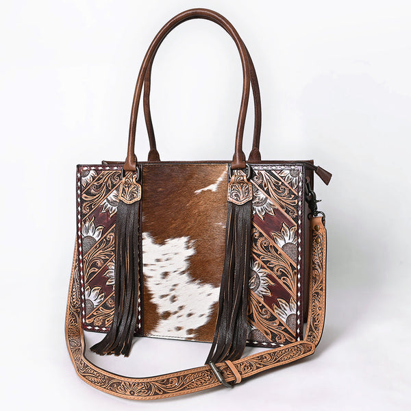 ADBG1718 American Darling Hair-On Cowhide Fringe Tote Bag | Hand-Tooled Western Shoulder Bag