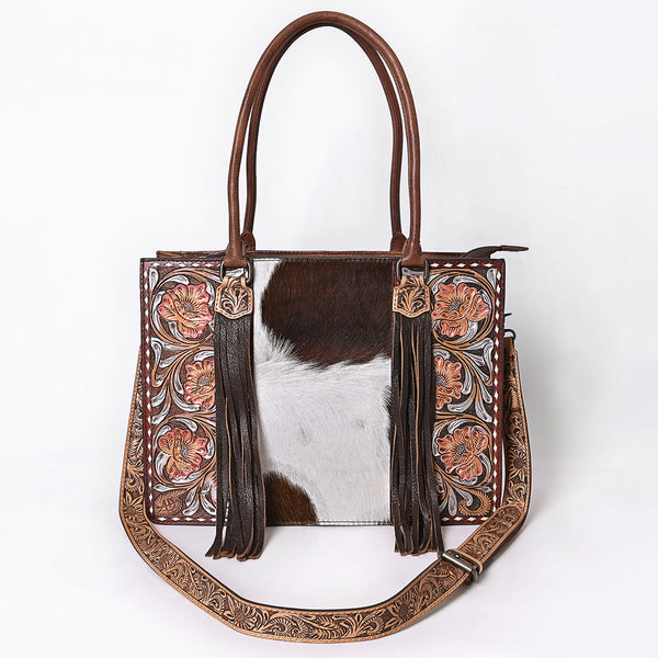 ADBG1718 American Darling Hair-On Cowhide Fringe Tote Bag | Hand-Tooled Western Shoulder Bag