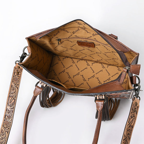ADBG1718 American Darling Hair-On Cowhide Fringe Tote Bag | Hand-Tooled Western Shoulder Bag