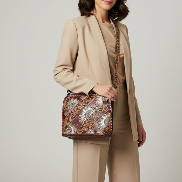 ADBG1719 American Darling Hand Tooled Crossbody Bag | Sunflower Western Purse