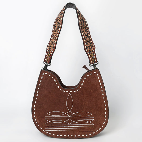 ADBG1720 American Darling Genuine Suede Hobo Bag | Boot Stitched Tooled Leather Strap