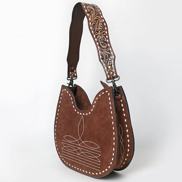 ADBG1720 American Darling Genuine Suede Hobo Bag | Boot Stitched Tooled Leather Strap