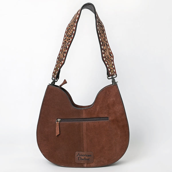 ADBG1720 American Darling Genuine Suede Hobo Bag | Boot Stitched Tooled Leather Strap