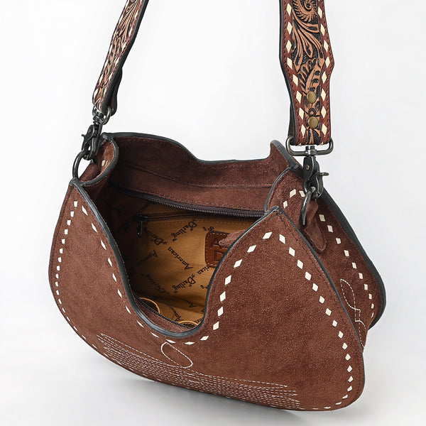 ADBG1720 American Darling Genuine Suede Hobo Bag | Boot Stitched Tooled Leather Strap