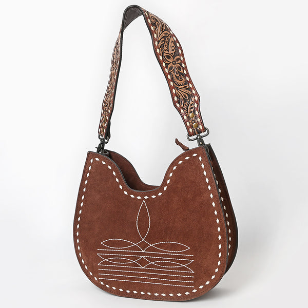ADBG1720 American Darling Genuine Suede Hobo Bag | Boot Stitched Tooled Leather Strap