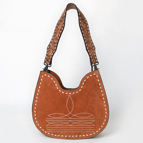 ADBG1720 American Darling Genuine Suede Hobo Bag | Boot Stitched Tooled Leather Strap
