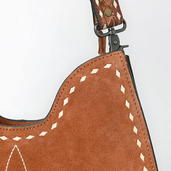 ADBG1720 American Darling Genuine Suede Hobo Bag | Boot Stitched Tooled Leather Strap