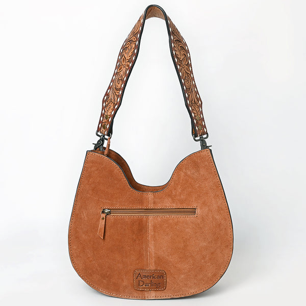 ADBG1720 American Darling Genuine Suede Hobo Bag | Boot Stitched Tooled Leather Strap