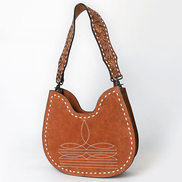 ADBG1720 American Darling Genuine Suede Hobo Bag | Boot Stitched Tooled Leather Strap