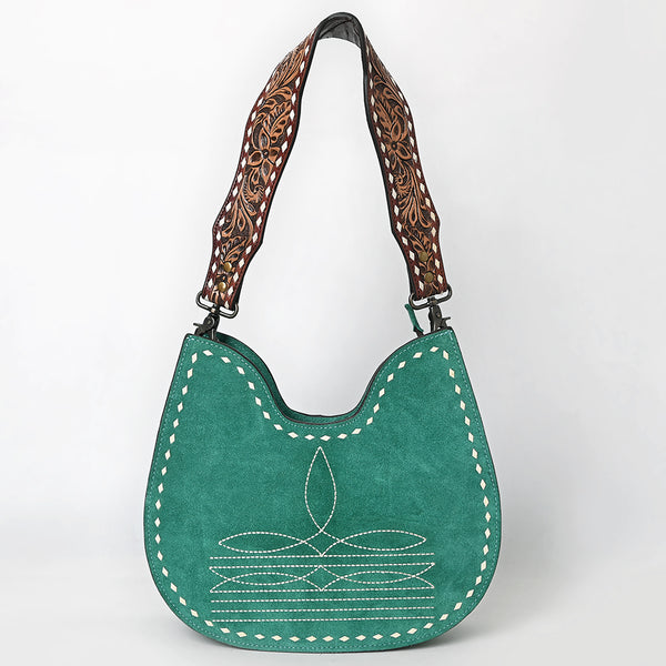 ADBG1720 American Darling Genuine Suede Hobo Bag | Boot Stitched Tooled Leather Strap