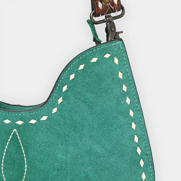 ADBG1720 American Darling Genuine Suede Hobo Bag | Boot Stitched Tooled Leather Strap