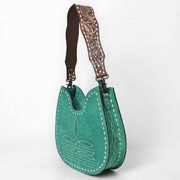 ADBG1720 American Darling Genuine Suede Hobo Bag | Boot Stitched Tooled Leather Strap