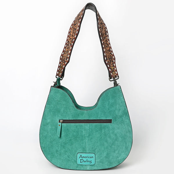 ADBG1720 American Darling Genuine Suede Hobo Bag | Boot Stitched Tooled Leather Strap