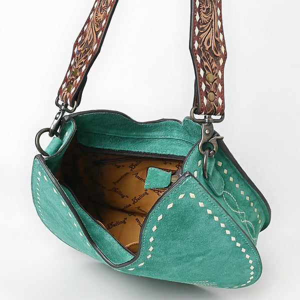 ADBG1720 American Darling Genuine Suede Hobo Bag | Boot Stitched Tooled Leather Strap
