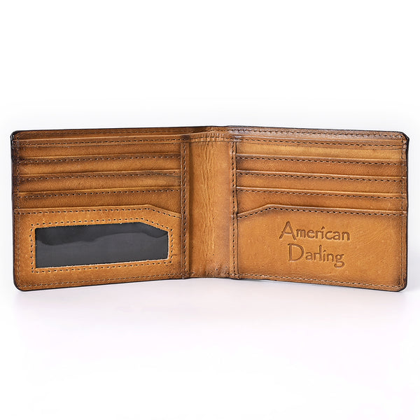 ADBGM529D Hand-Stitched Tan Leather Bifold Wallet - Western Mens Embroidered Cowboy Wallet