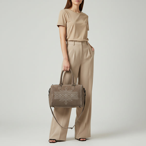ADBG1585 American Darling Western Genuine Leather Duffel Bag with Genuine Suede Body & Boot-Stitched Detailing