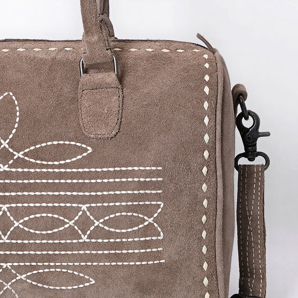 ADBG1585 American Darling Western Genuine Leather Duffel Bag with Genuine Suede Body & Boot-Stitched Detailing