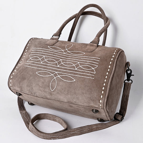 ADBG1585 American Darling Western Genuine Leather Duffel Bag with Genuine Suede Body & Boot-Stitched Detailing