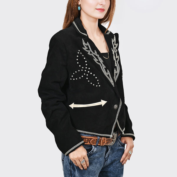 ADBZ062 American Darling Black Fabric Western Blazer Studded & Stitched Detail