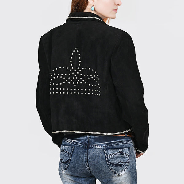 ADBZ062 American Darling Black Fabric Western Blazer Studded & Stitched Detail